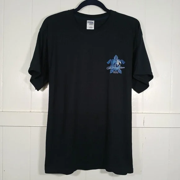 Hawaiian Honu Sea Turtle Graphic T-Shirt Gildan DryBlend Mens Large Black Navy - Picture 3 of 8